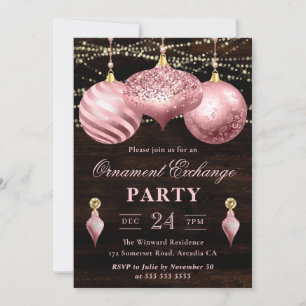 Invitación Elegante intercambio de ornamentos de Navidad rosa