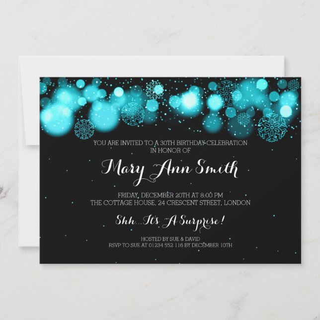 Invitación Elegante invierno 30 cumpleaños Fiesta Turquesa (Anverso)