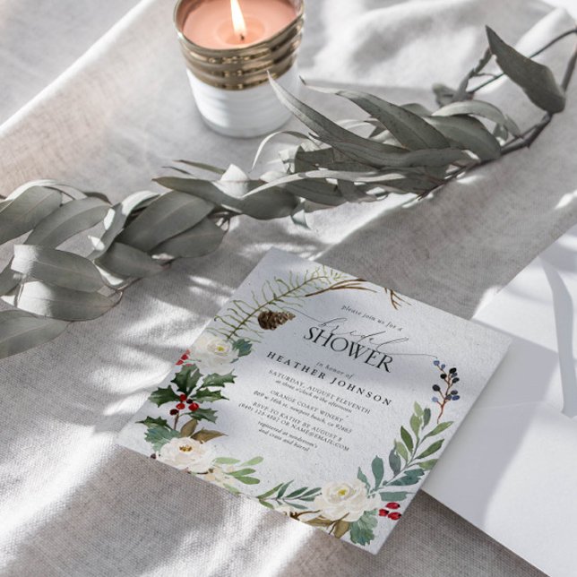 Invitación Elegante invierno acuarela Verdor Bridal Shower (Join us in a wonderland of botanical bliss to shower the bride-to-be.)