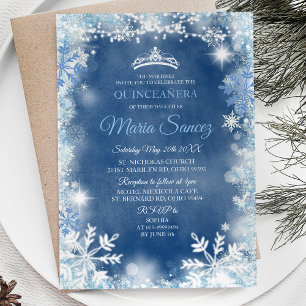 Invitación Elegante invierno azul blanco Quinceanera Invite