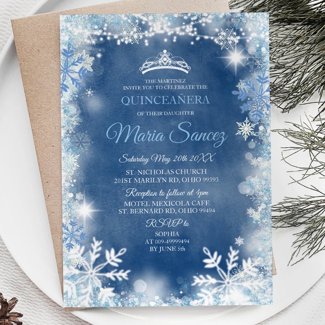 Invitación Elegante invierno azul blanco Quinceanera Invite (Subido por el creador)