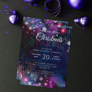 Invitación Elegante invierno azul profundo rosa mágico de Nav