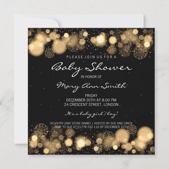 Invitación Elegante invierno Baby Shower Gold (Anverso)