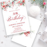 Invitación Elegante invierno Berry Botánico 30 cumpleaños<br><div class="desc">Invite a sus huéspedes a una fiesta especial de cumpleaños de invierno con este elegante diseño floral de arándano rojo y verde salado. Las bayas rojas profundas están enclavadas en hojas y ramas. El texto rojo se suma al ánimo festivo. Este elemento forma parte de la colección Winter Berry. Contiene...</div>