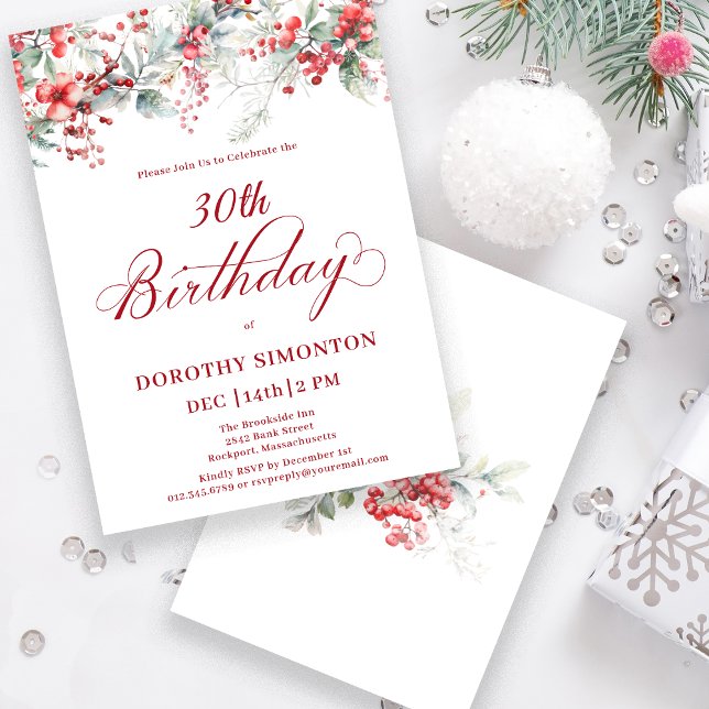 Invitación Elegante invierno Berry Botánico 30 cumpleaños (Subido por el creador)