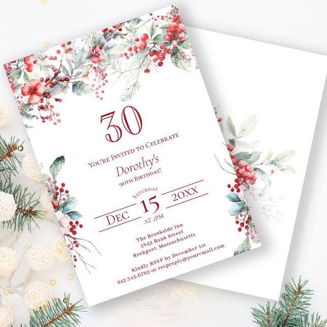 Invitación Elegante invierno Berry Botánico 30 cumpleaños (Subido por el creador)