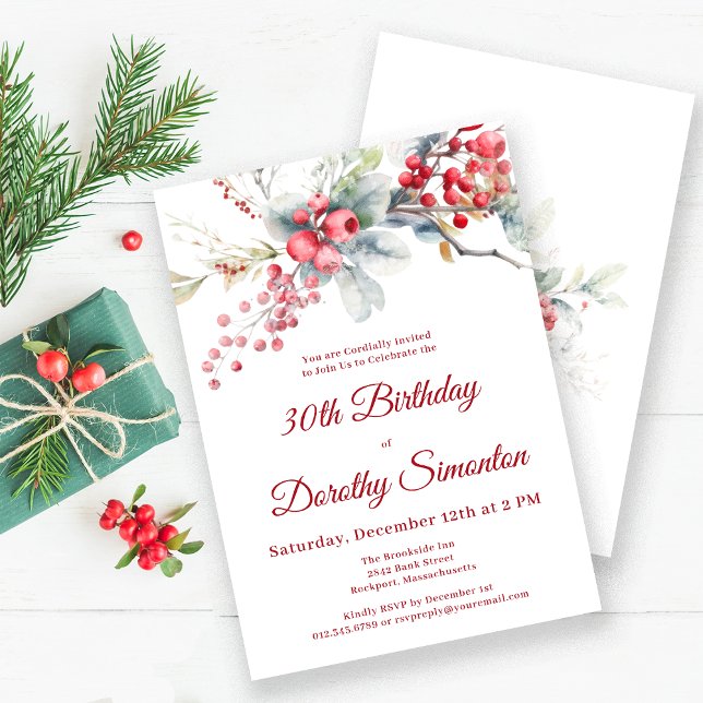 Invitación Elegante invierno Berry Botánico 30h Cumpleaños (Subido por el creador)