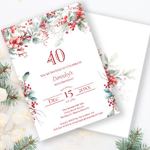 Invitación Elegante invierno Berry Botánico 40 cumpleaños
