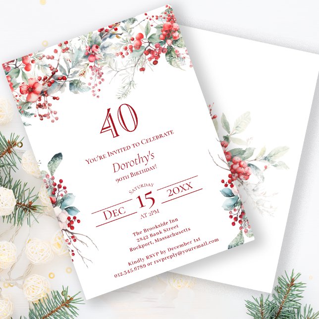 Invitación Elegante invierno Berry Botánico 40 cumpleaños (Subido por el creador)