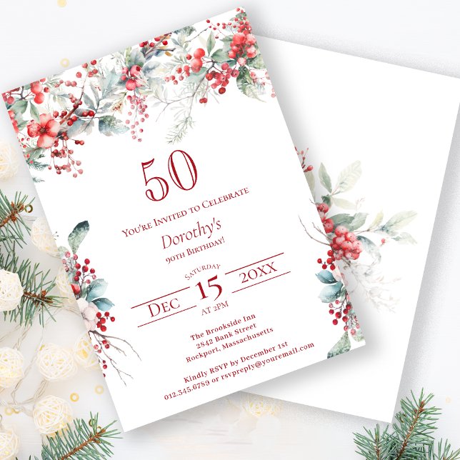Invitación Elegante invierno Berry Botánico 50 cumpleaños (Subido por el creador)