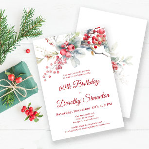 Invitación Elegante invierno Berry Botánico 60 cumpleaños