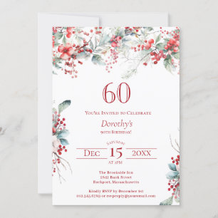 Invitación Elegante invierno Berry Botánico 60 cumpleaños