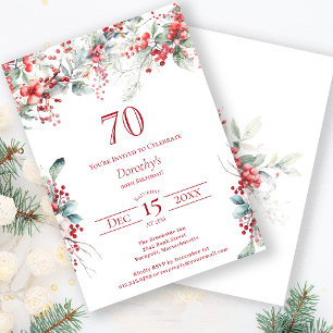 Invitación Elegante invierno Berry Botánico 70 cumpleaños