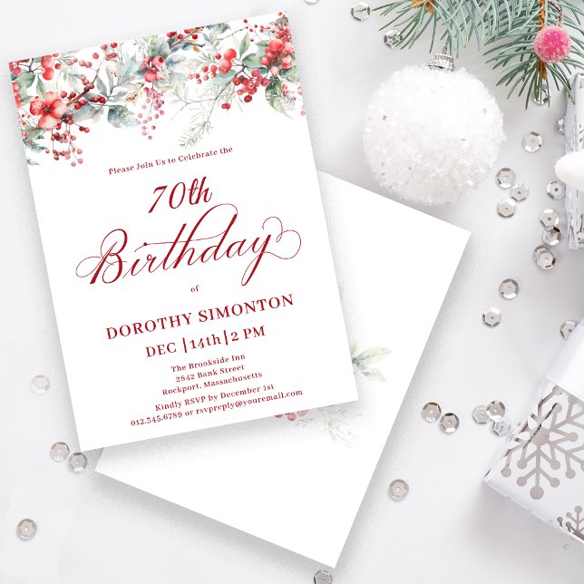 Invitación Elegante invierno Berry Botánico 70 cumpleaños (Subido por el creador)