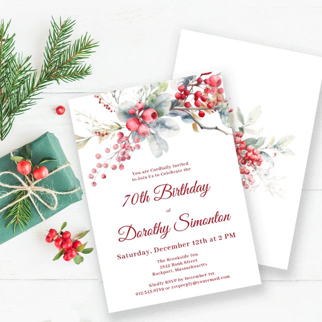 Invitación Elegante invierno Berry Botánico 70 cumpleaños (Subido por el creador)