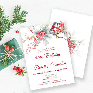 Invitación Elegante invierno Berry Botánico 90 cumpleaños