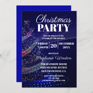 Invitación Elegante invierno Blue Christmas Tree Lights