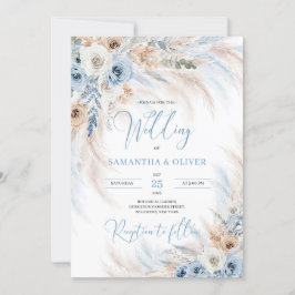 Invitación Elegante invierno boho polvoriento azul y marfil f