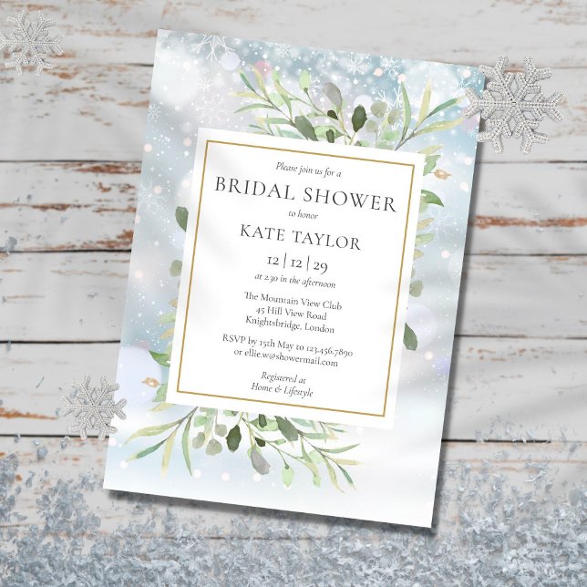Invitación Elegante invierno copos de nieve verde ducha de no (Subido por el creador)