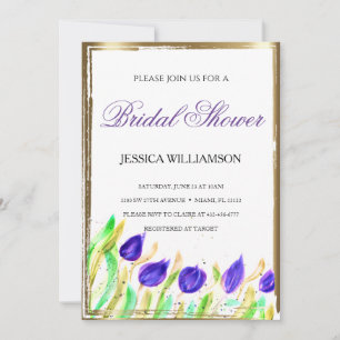 Invitación Elegante invierno de ducha de novia dorada en flor