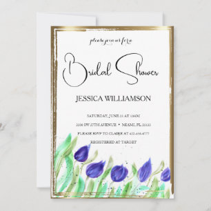 Invitación Elegante invierno de ducha de novia dorada en flor