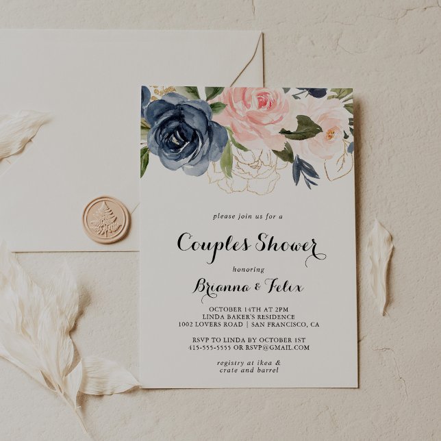 Invitación Elegante invierno Floral Caligrafía Parejas Ducha (Subido por el creador)
