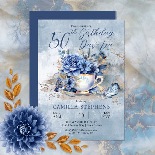Invitación Elegante invierno Floral Teacup 50 cumpleaños Par-