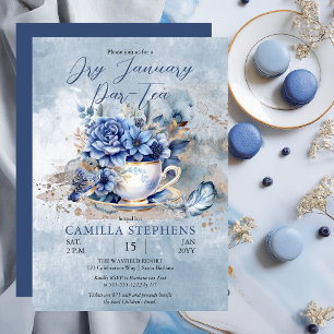 Invitación Elegante invierno Floral Teacup seco Enero Par-Tea