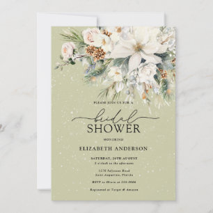 Invitación Elegante invierno Flores Blancas Modernas Ducha Br