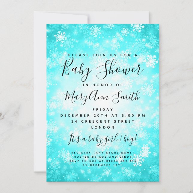 Invitación Elegante invierno Maravilla Baby Shower Turquoise (Anverso)