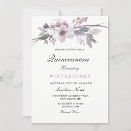 Invitación Elegante invierno morado Floral Quinceanera Invite