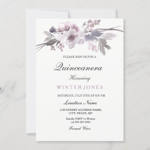 Invitación Elegante invierno morado Floral Quinceanera Invite