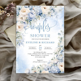 Invitación Elegante invierno polvoriento azul y marfil pareja