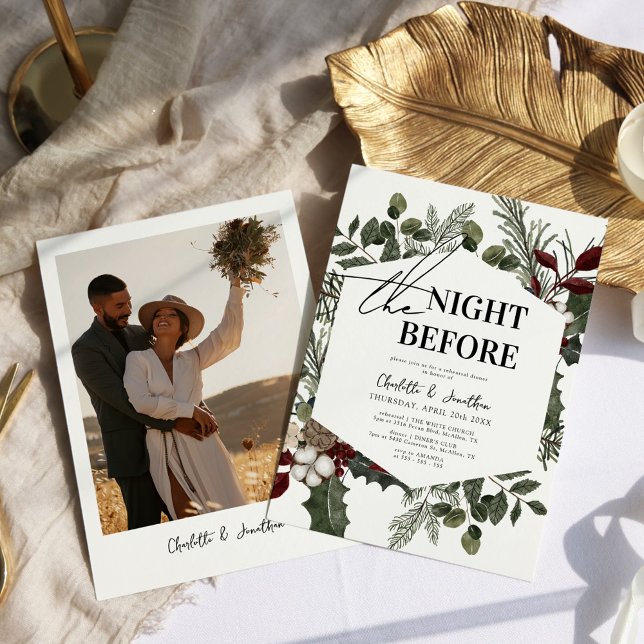 Invitación Elegante invierno verde foto ensayo cena (Subido por el creador)