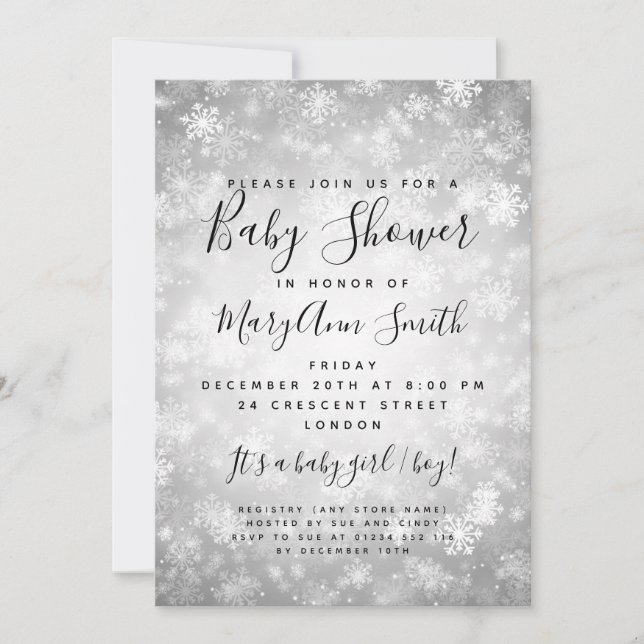 Invitación Elegante invierno Wonderland Baby Shower Silver (Anverso)
