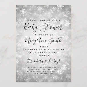 Invitación Elegante invierno Wonderland Baby Shower Silver