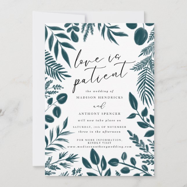 Invitación Elegante Invita de postergación del Boda Verde azu (Anverso)