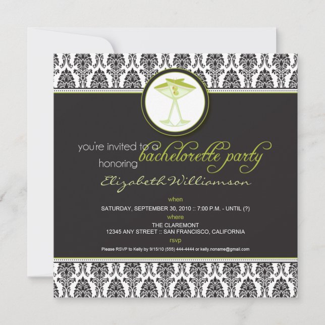 Invitación Elegante invita de soltera Damask (cal) (Anverso)