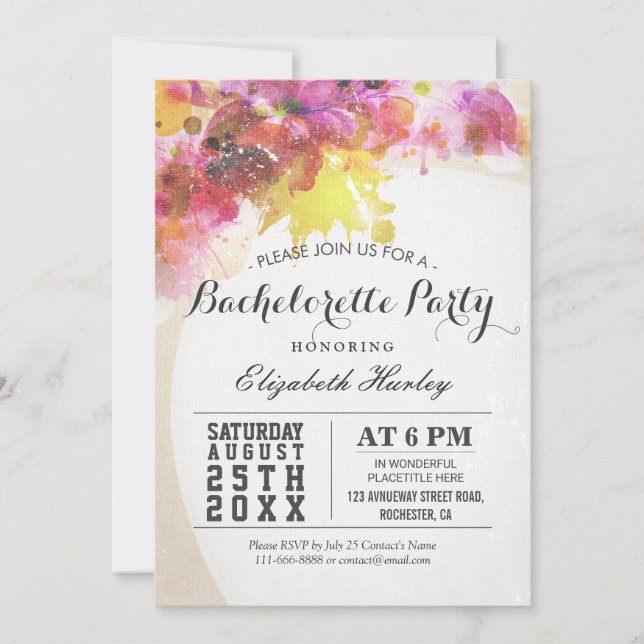 Invitación Elegante invitada a la Fiesta Floral de Bacheloret (Anverso)