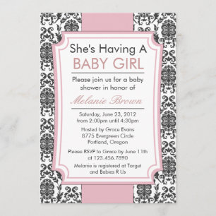 Invitación Elegante invitada Baby Shower Damask