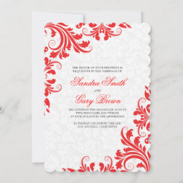 Invitación Elegante invitada de bodas blancas de encaje rojo