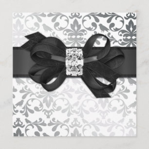 Invitación Elegante invitado blanco y plateado con arenque de