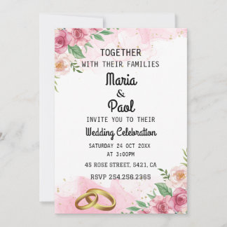 Invitación Elegante invitado boda de anillos florales y dorad