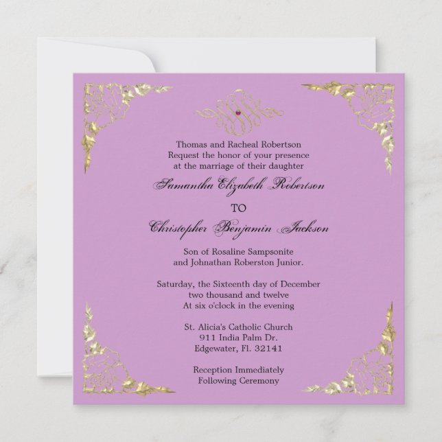 Invitación Elegante invitado de Boda de Oro de Acento Dorado (Anverso)