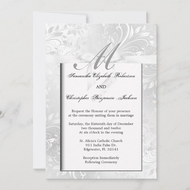 Invitación Elegante invitado de boda gris y blanco (Anverso)