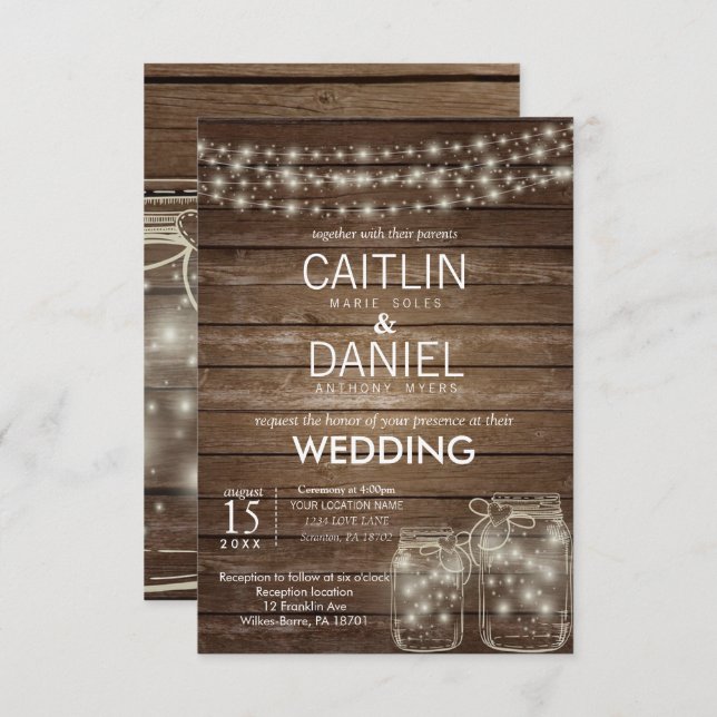 Invitación Elegante invitado de matrimonio ruso Mason Jar (Anverso / Reverso)