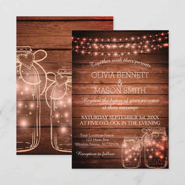 Invitación Elegante invitado de matrimonio ruso Mason Jar (Anverso / Reverso)