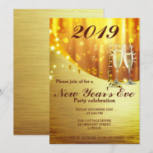 Invitación Elegante invitado Fiesta de Nochevieja de Oro