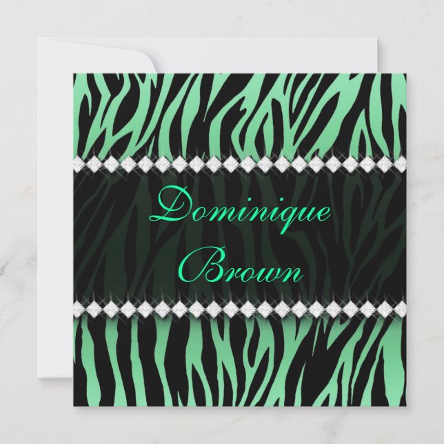 Invitación Elegante invitador de cebra verde con ojivas (Anverso)