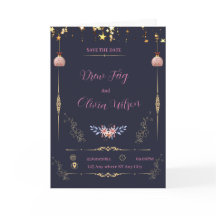 Elegante invitat Boda floral negro y geométrico